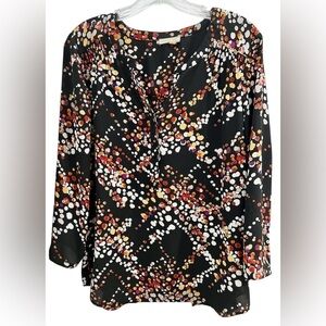 Anthropologie Meadow Rue V-Neck Henley Printed Blouse Size Large Petite